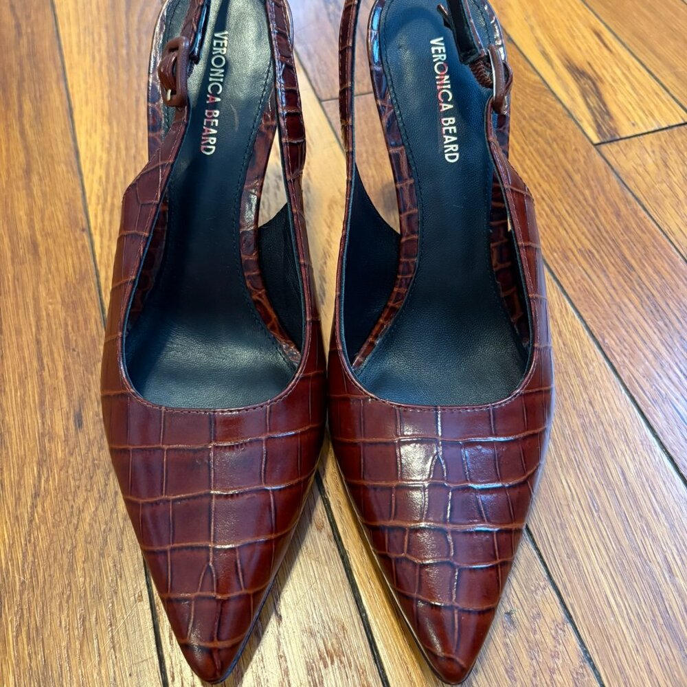 NWOT Veronica Beard Croc-Embossed Slingback Heels | Size 36.5 Luxury Designer